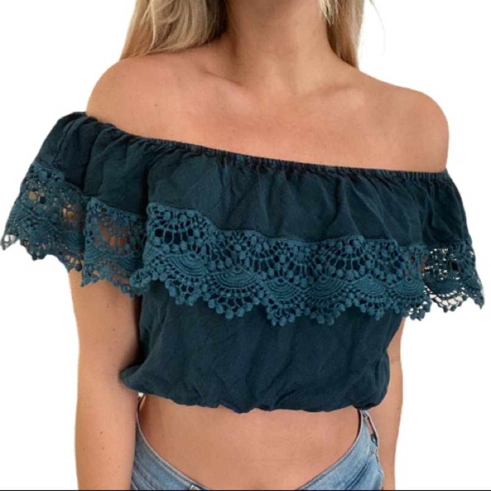 Off the shoulder lace trim top